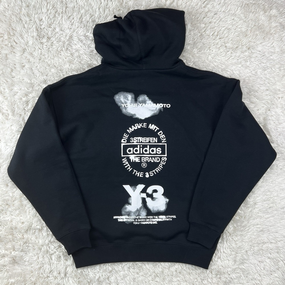 Y-3 Graphic Hoodie Mens XS Black Adidas Yohji Yamamoto Back Oversize Pullover